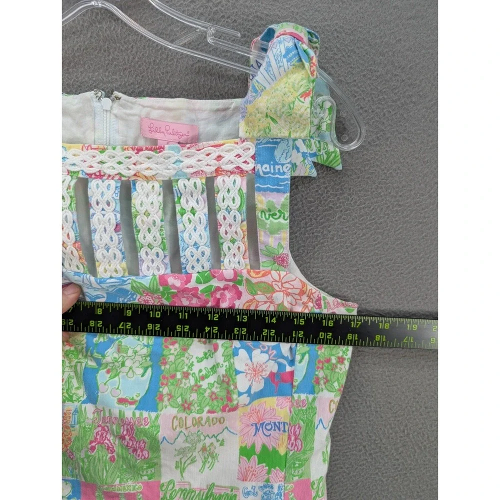Lilly Pulitzer Shift Dress Sz 6 Multicolor Patchwork Sleeveless Bow Strap Resort - Picture 14 of 16